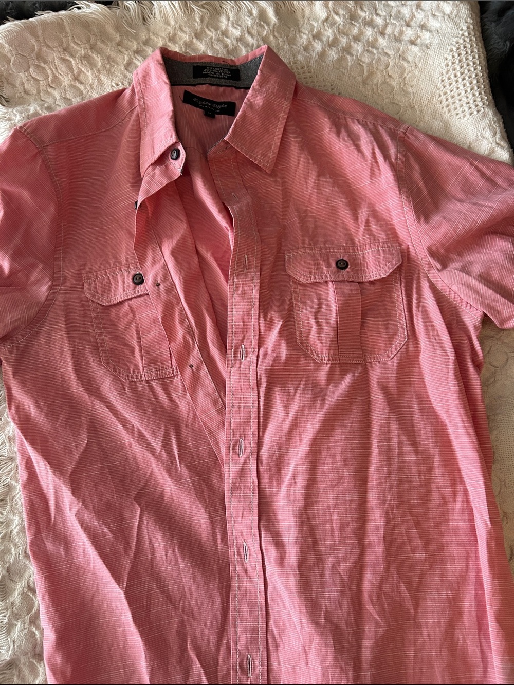 Light Pink Short-Sleeve Button-Up Shirt - Casual Men's Shirt